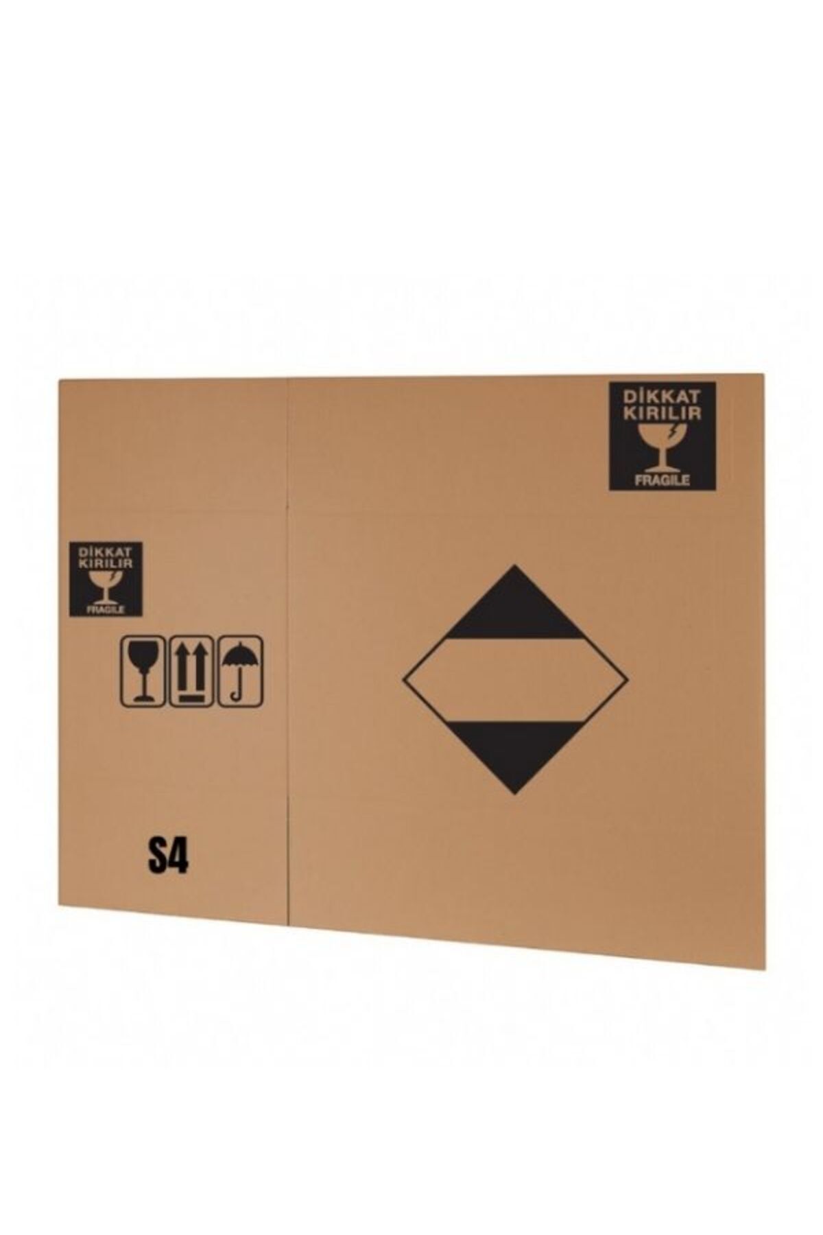 16,5x13,5x12,5 Cm S4 Uyarı Sembolü Baskılı Mini Kargo Kolisi - Çift Oluklu-10 Adet