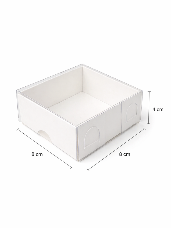 8x8x4cm Asetat Kapaklı Beyaz Kutu-Baby Shower, Nikah, Kına, Düğün, Hediyelik Kutu-10 Adet